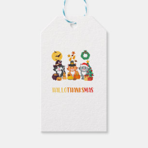 Cat Halloween Christmas Happy Hallothanksmas Thank Gift Tags