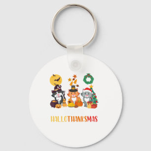 Cat Halloween Christmas Happy Hallothanksmas Thank Keychain