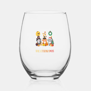 Cat Halloween Christmas Happy Hallothanksmas Thank Stemless Wine Glass