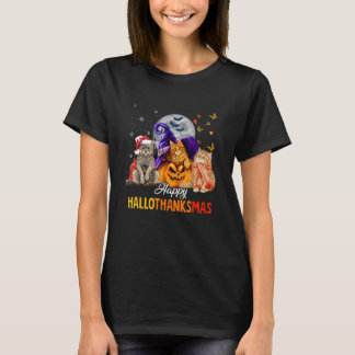 Cat Halloween Christmas Happy Hallothanksmas Thank T-Shirt