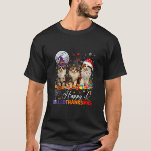 Cat Halloween Christmas Happy Hallothanksmas Thank T-Shirt
