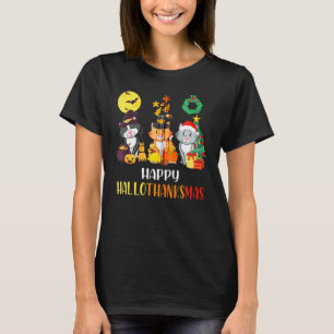 Cat Halloween Christmas Happy Hallothanksmas Thank T-Shirt