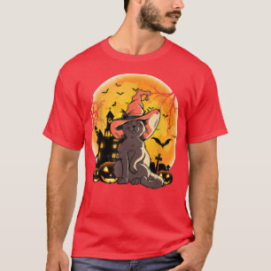 Cat Halloween Costume Moon Pumpkin Boys Girls Kids T-Shirt