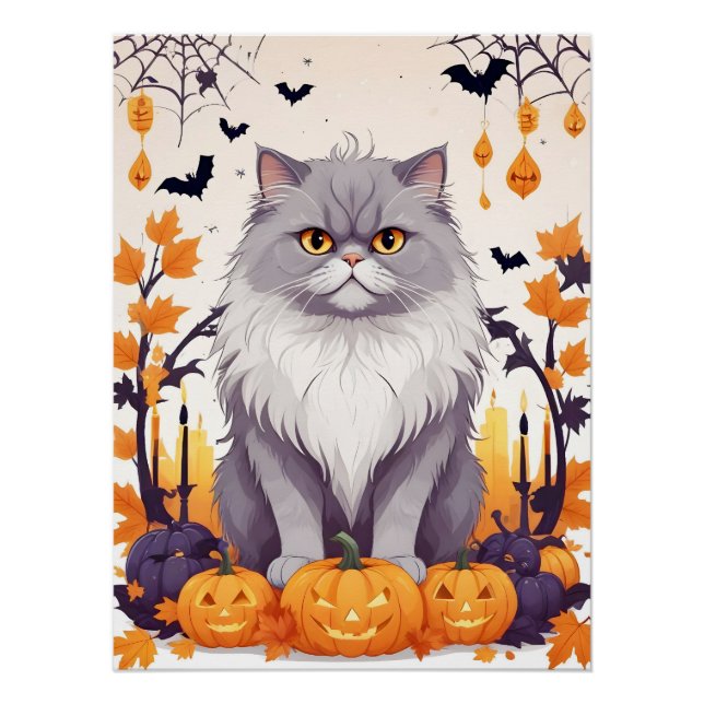 Cat Halloween Cute Adorable Funny Animal Cartoon  Poster (Front)