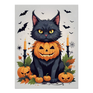 Cat Halloween Cute Adorable Funny Animal Cartoon  Poster