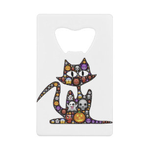Cat Halloween Emoji Scary Frightful Spooky Icons. Credit Card Bottle Opener