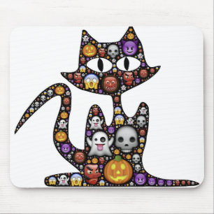 Cat Halloween Emoji Scary Frightful Spooky Icons. Mouse Pad