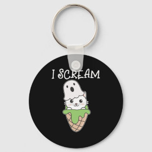 Cat Halloween Ghost I Scream Ice Cream Pun Keychain