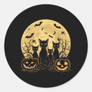 Cat Halloween Moon Classic Round Sticker