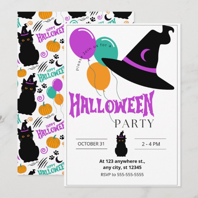 Cat Halloween Party Invitation (Front/Back)