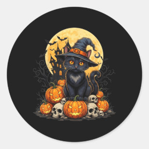 Cat Halloween Pumpkin Black Cat Black Classic Round Sticker