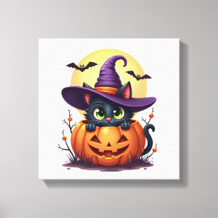 Cat Halloween Pumpkin Black Cat Canvas Print