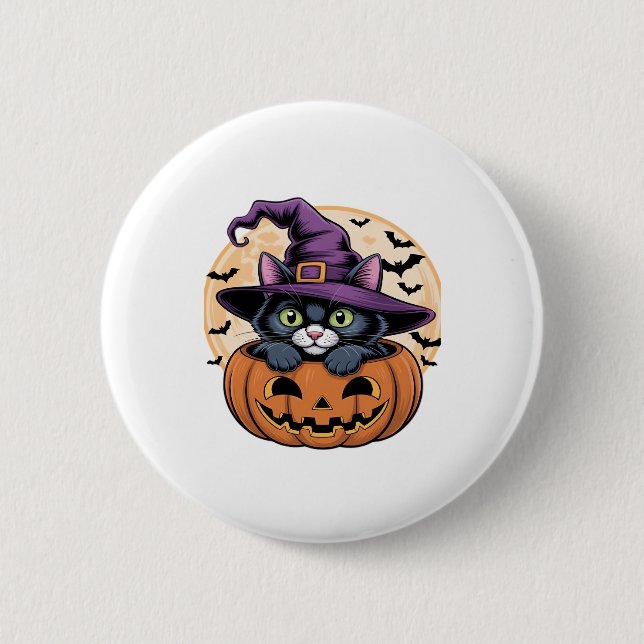 Cat Halloween Pumpkin Black Cat Oversized T-Shirt 2 Inch Round Button (Front)