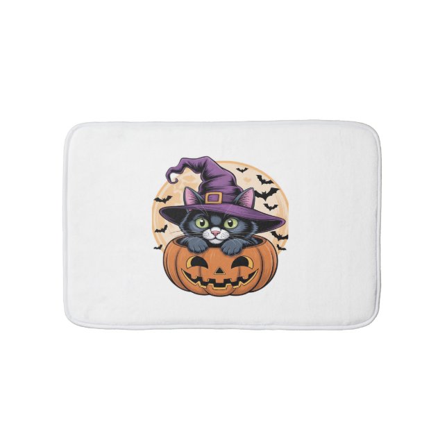 Cat Halloween Pumpkin Black Cat Oversized T-Shirt Bath Mat (Front)