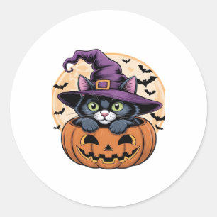 Cat Halloween Pumpkin Black Cat Oversized T-Shirt Classic Round Sticker