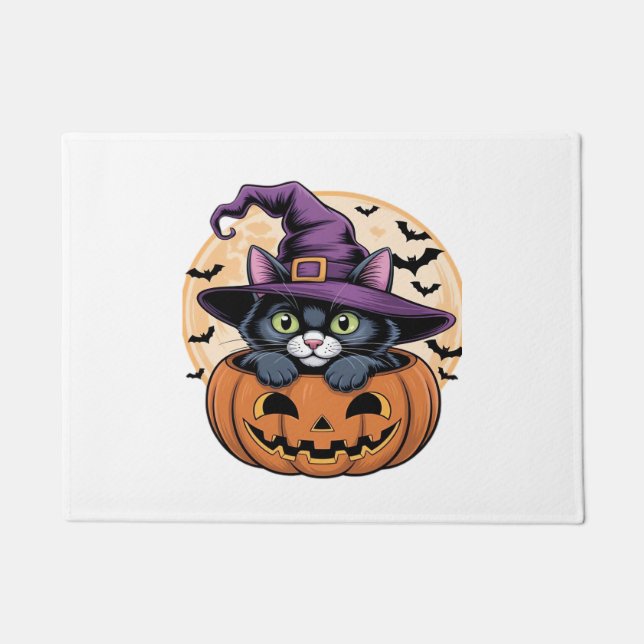 Cat Halloween Pumpkin Black Cat Oversized T-Shirt Doormat (Front)