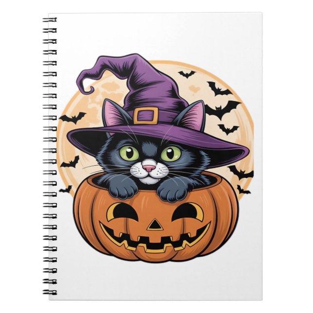 Cat Halloween Pumpkin Black Cat Oversized T-Shirt Notebook (Front)