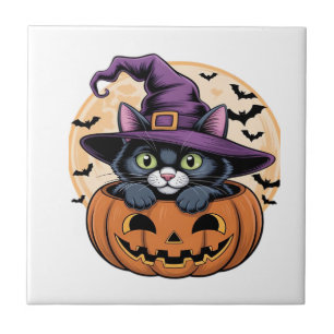 Cat Halloween Pumpkin Black Cat Oversized T-Shirt Tile