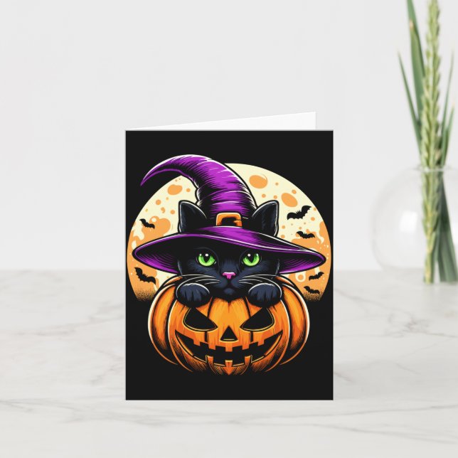 Cat Halloween Pumpkin Black Cat Performance Card (Front)