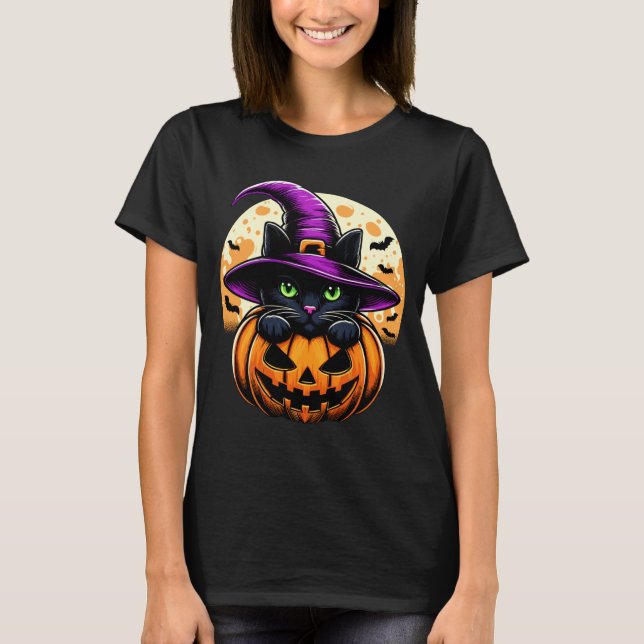 Cat Halloween Pumpkin Black Cat Performance T-Shirt (Front)