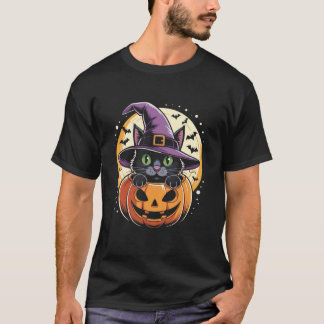 Cat Halloween Pumpkin Black Cat Scarry Spooky Gift T-Shirt