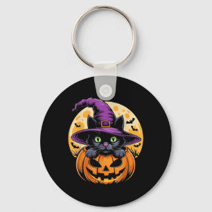 Cat Halloween Pumpkin Black Cat Scarry Spooky Keychain