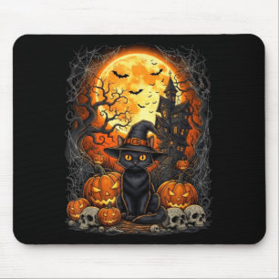 Cat Halloween Pumpkin Black Mouse Pad