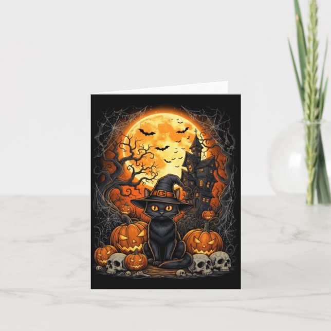 Cat Halloween Pumpkin Black Performance Card (Front)