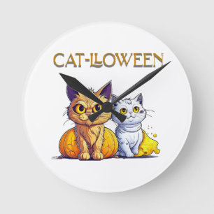Cat Halloween Round Clock
