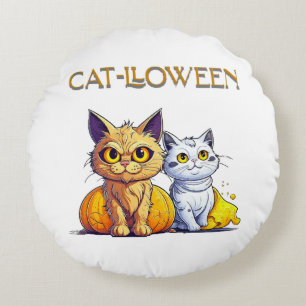 Cat Halloween Round Pillow