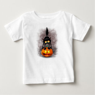 Cat Halloween Scared Cartoon Character standing on Baby T-Shirt