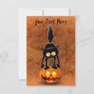 Cat Halloween Scared Cartoon Character standing on Card