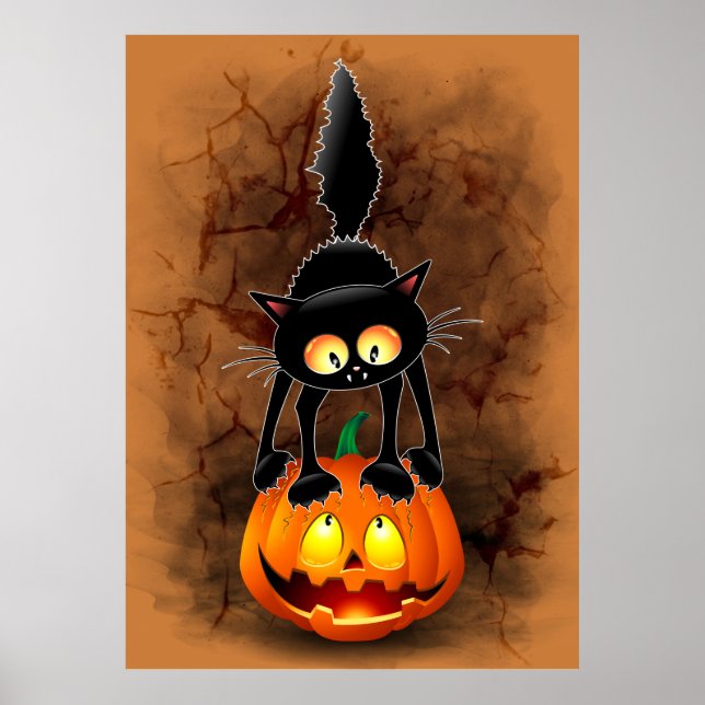 Cat Halloween Scared Cartoon Character standing on Poster (Front)