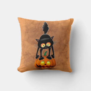 Cat Halloween Scared Cartoon Character standing on Throw Pillow
