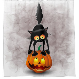 Cat Halloween Scared Cartoon on Pumpkin