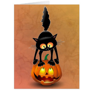 Cat Halloween Scared Cartoon on Pumpkin