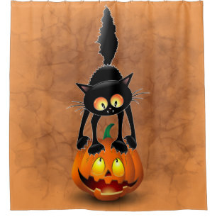 Cat Halloween Scared Cartoon on Pumpkin