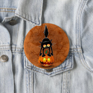 Cat Halloween Scared Cartoon on Pumpkin 4 Inch Round Button