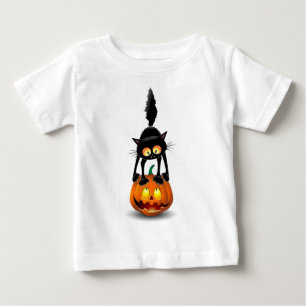 Cat Halloween Scared Cartoon on Pumpkin Baby T-Shirt