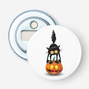 Cat Halloween Scared Cartoon on Pumpkin Bottle Opener