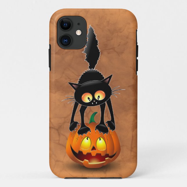 Cat Halloween Scared Cartoon on Pumpkin Case-Mate iPhone Case (Back)