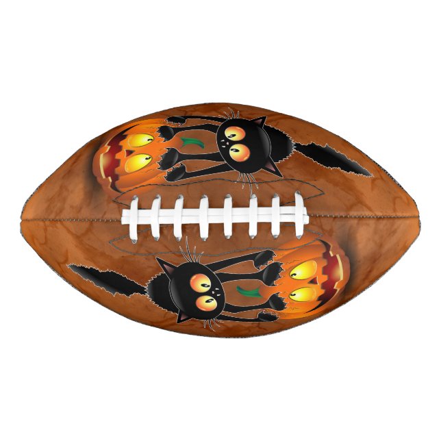 Cat Halloween Scared Cartoon on Pumpkin Football (Front)