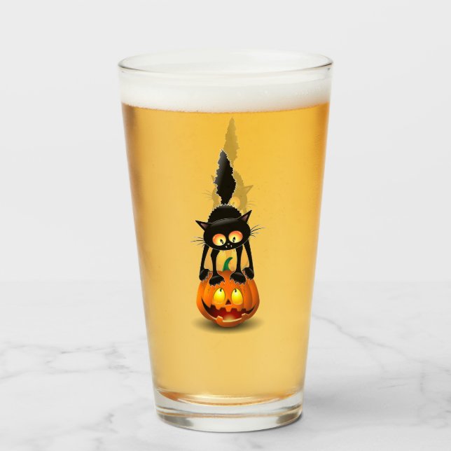 Cat Halloween Scared Cartoon on Pumpkin Glass (Front Filled)