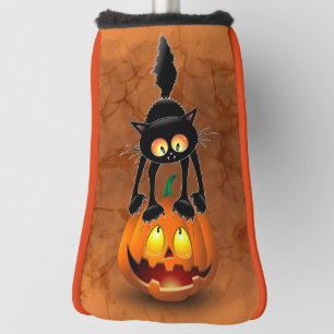 Cat Halloween Scared Cartoon on Pumpkin Golf Head Cover