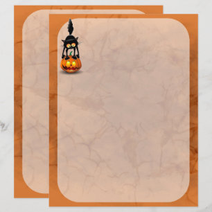 Cat Halloween Scared Cartoon on Pumpkin Letterhead