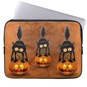 Cat Halloween Scared Cartoon on Pumpkin Mini Baske Laptop Sleeve