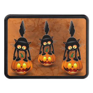 Cat Halloween Scared Cartoon on Pumpkin Mini Baske Trailer Hitch Cover