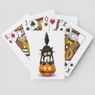 Cat Halloween Scared Cartoon on Pumpkin Playing Cards