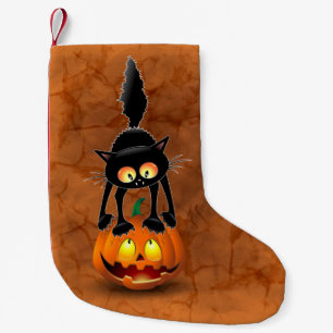 Cat Halloween Scared Cartoon on Pumpkin Small Christmas Stocking