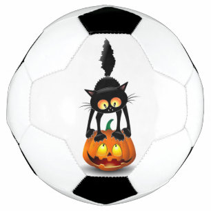 Cat Halloween Scared Cartoon on Pumpkin Soccer Ball